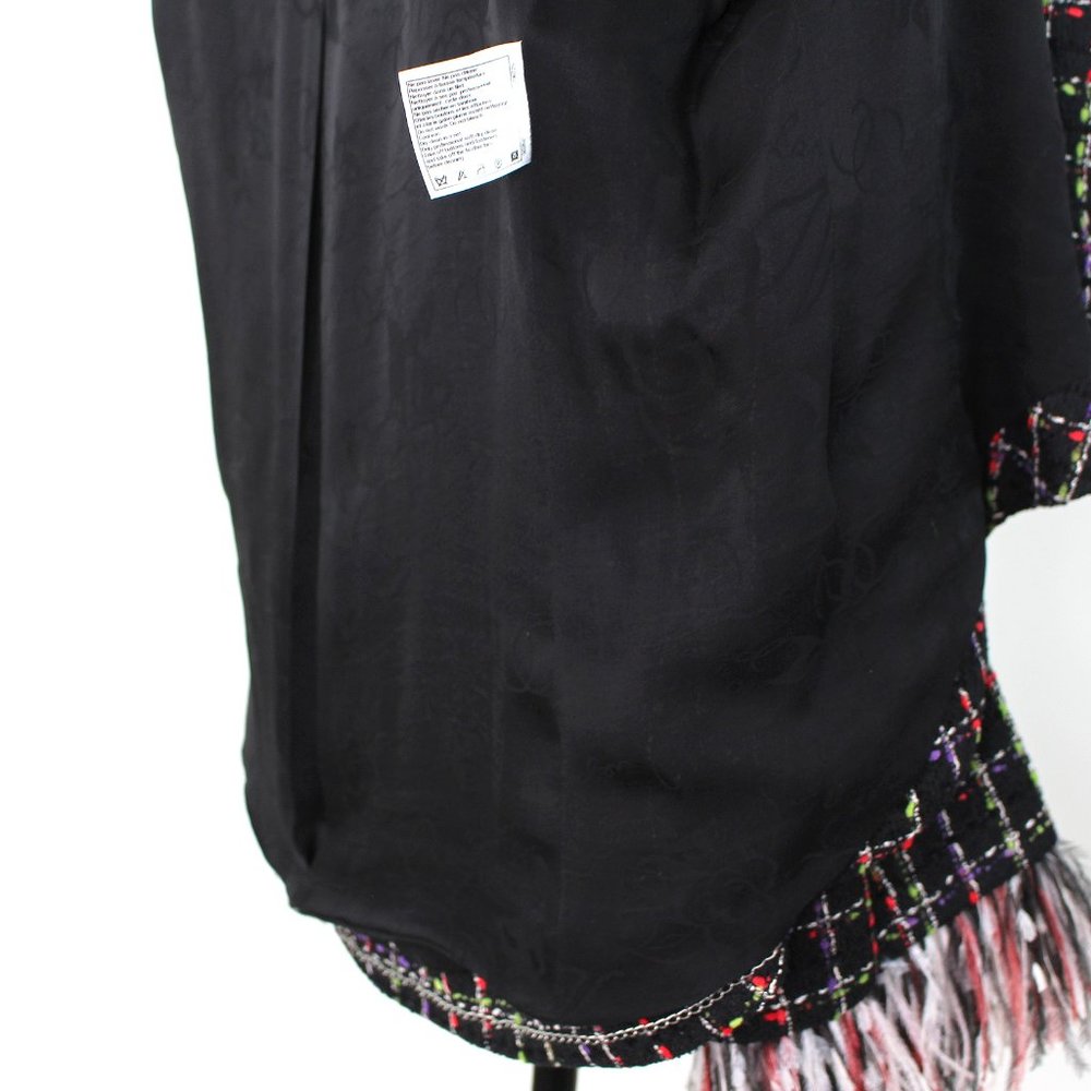 Chanel Black Multicolor Plaid Tweed Ostrich Feather Trim Cuffs Blazer Jacket 44 - Picture 9 of 10